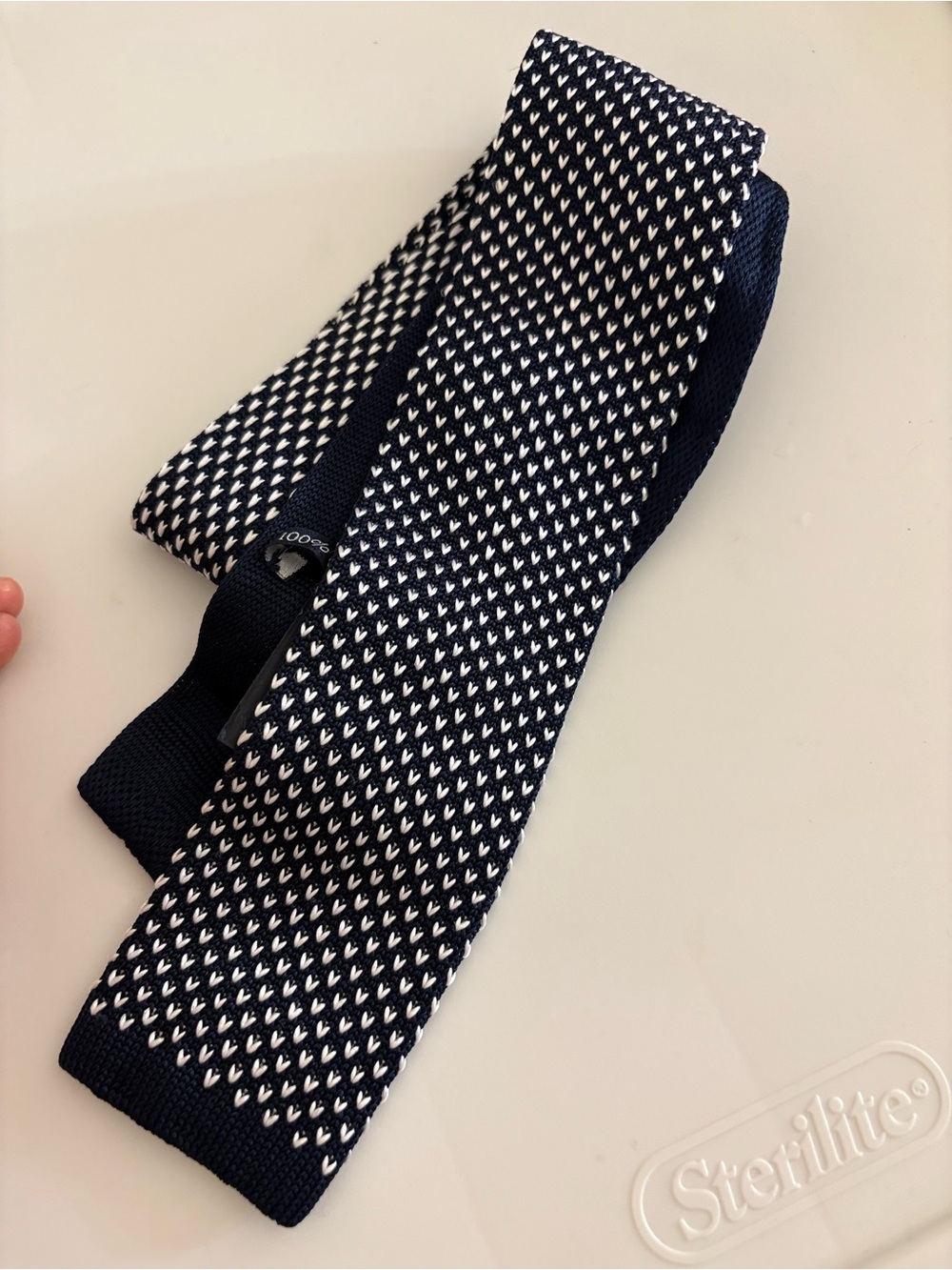 Knitted Navy and White Textured Tie